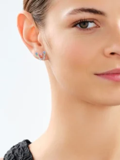 Kolczyki srebrne z cyrkoniami i szlifowanym szkłem - motyl