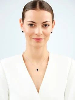 Kolczyki srebrne z cyrkoniami i czarnym turkusem syntetycznym - koła