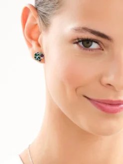 Kolczyki srebrne z cyrkoniami, szlifowanym szkłem i emalią - kwiaty