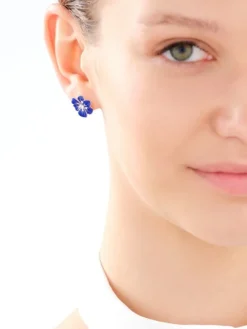 Kolczyki srebrne z cyrkoniami i emalią - kwiaty