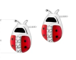 Kolczyki srebrne z cyrkoniami i emalią - biedronki