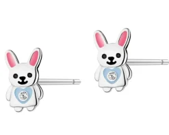 Kolczyki srebrne z cyrkoniami i emalią - króliki