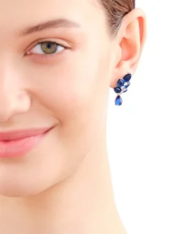 Kolczyki srebrne z cyrkoniami i szlifowanym szkłem - liście