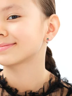 Kolczyki srebrne z cyrkoniami i emalią - truskawki