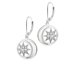 Kolczyki srebrne z cyrkoniami i  masą perłową - Księżyce, gwiazdy