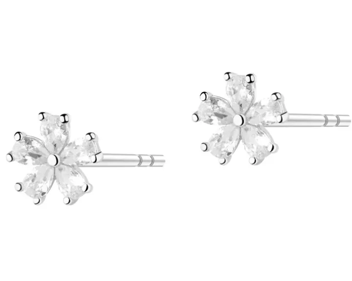 Kolczyki srebrne z cyrkoniami - kwiaty