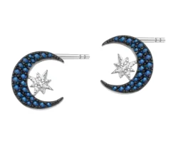 Kolczyki srebrne z cyrkoniami - Księżyce, gwiazdy