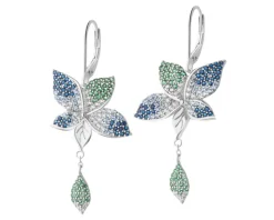 Kolczyki srebrne z cyrkoniami - kwiaty, liście