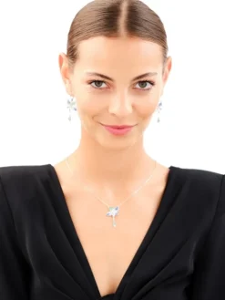 Kolczyki srebrne z cyrkoniami - kwiaty, liście