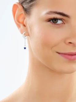 Kolczyki srebrne z cyrkoniami i emalią - Księżyce, gwiazdy