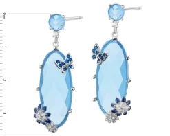 Kolczyki srebrne z cyrkoniami, szlifowanym szkłem i emalią - motyle, kwiaty