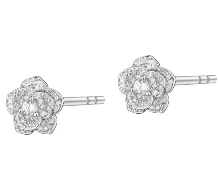 Kolczyki srebrne z cyrkoniami - kwiaty