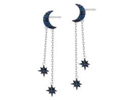 Kolczyki srebrne z cyrkoniami - Księżyce, gwiazdy