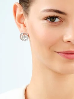 Kolczyki srebrne z cyrkoniami i szlifowanym szkłem - kwiaty