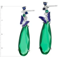 Kolczyki srebrne z cyrkoniami, szlifowanym szkłem i emalią - motyle