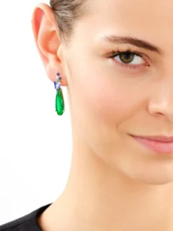 Kolczyki srebrne z cyrkoniami, szlifowanym szkłem i emalią - motyle