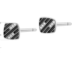 Kolczyki srebrne z cyrkoniami i emalią - kwadraty