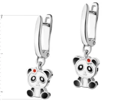 Kolczyki srebrne z emalią - miś panda