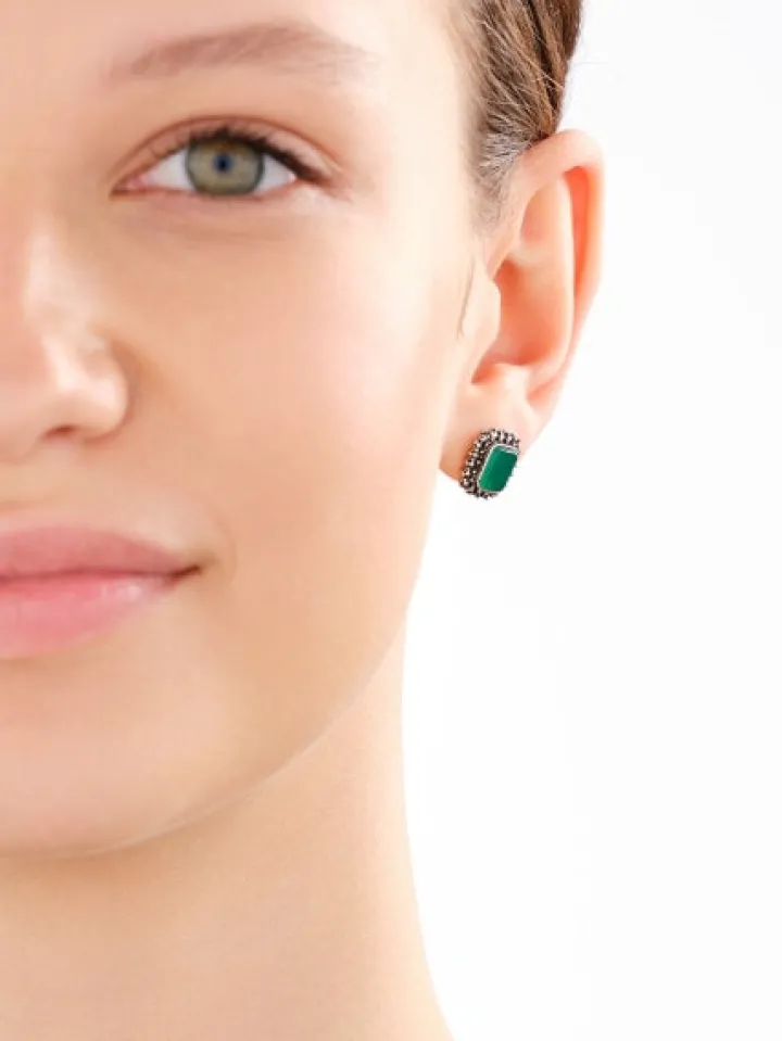 Kolczyki srebrne z markasytami i agatem