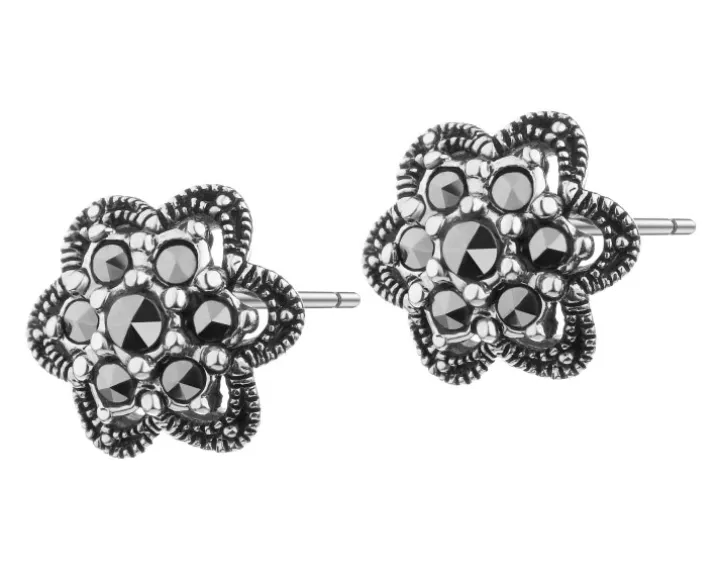 Kolczyki srebrne z markasytami - kwiaty