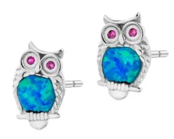 Kolczyki srebrne z opalami i cyrkoniami - sowy