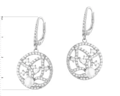 Kolczyki srebrne z perłami i cyrkoniami - koła, kwiat lotosu