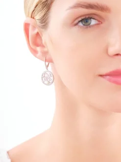 Kolczyki srebrne z perłami i cyrkoniami - koła, kwiat lotosu