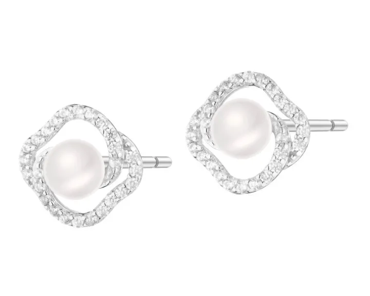Kolczyki srebrne z perłami i cyrkoniami