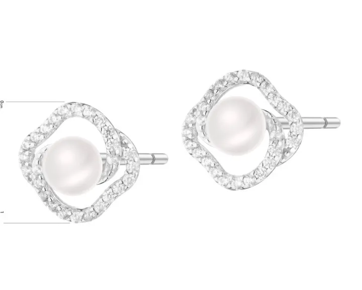 Kolczyki srebrne z perłami i cyrkoniami