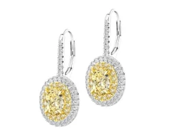 Kolczyki z białego i żółtego złota z diamentami - VS2/Fancy Light Yellow - 2,70 ct - próba 750