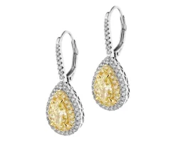 Kolczyki z  białego i żółtego złota z diamentami - VS1-VS2/Fancy Light Yellow - 2,77 ct - próba 750