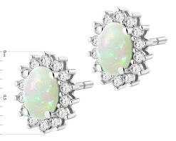Kolczyki z białego złota z brylantami i opalami - próba 585