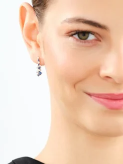 Kolczyki z białego złota z diamentami i szafirami - próba 585