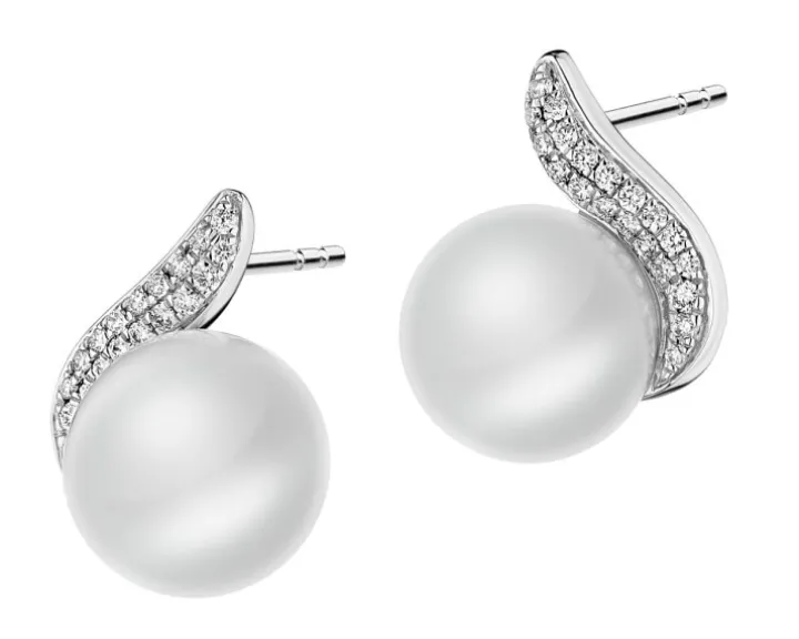 Kolczyki z białego złota z brylantami i perłami South Sea - próba 585