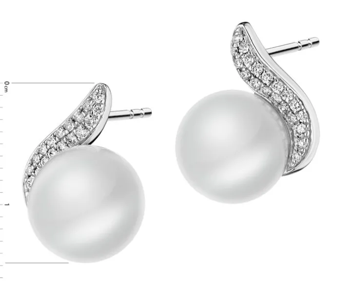 Kolczyki z białego złota z brylantami i perłami South Sea - próba 585
