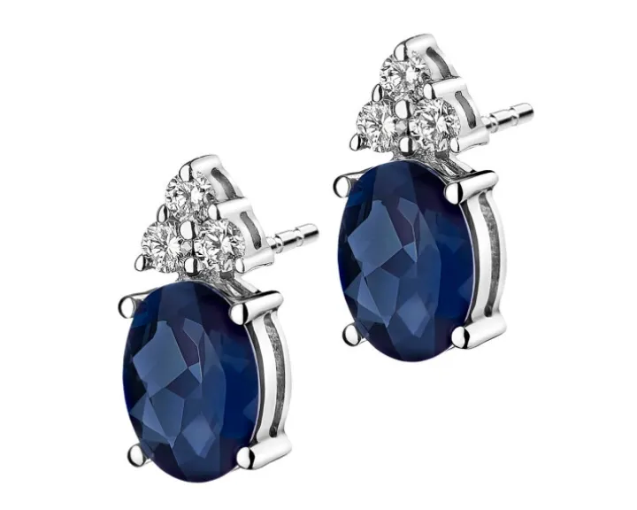 Kolczyki z białego złota z brylantami i szafirami - próba 585