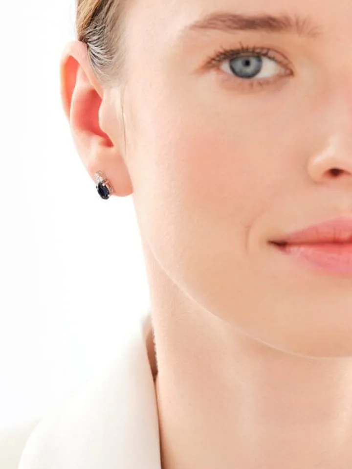 Kolczyki z białego złota z brylantami i szafirami - próba 585