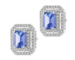 Kolczyki z białego złota z brylantami i tanzanitami - próba 750