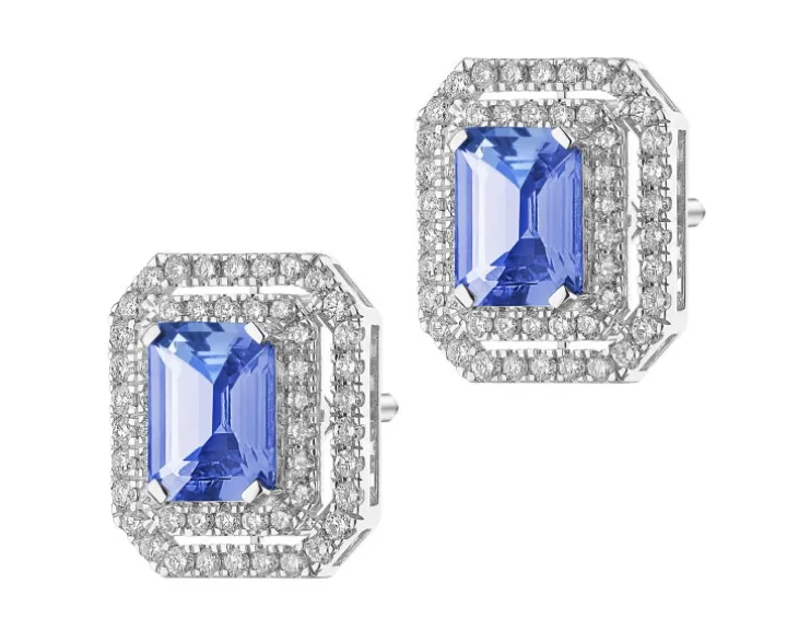 Kolczyki z białego złota z brylantami i tanzanitami - próba 750