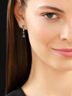 Kolczyki z białego złota z diamentami i topazami London Blue - próba 585