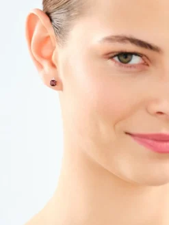 Kolczyki z białego złota z diamentami i granatami - próba 585