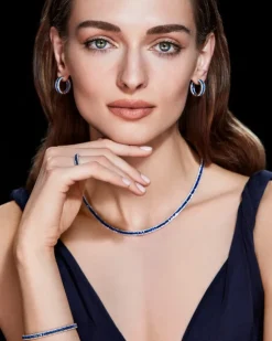 Kolczyki z białego złota z brylantami i szafirami - koła - próba 585