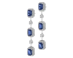 Kolczyki z białego złota z brylantami i szafirami - próba 750