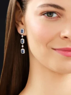 Kolczyki z białego złota z brylantami i szafirami - próba 750