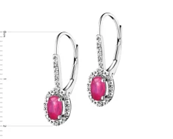 Kolczyki z białego złota z diamentami i rubinami - próba 585