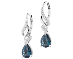 Kolczyki z białego złota z diamentami i topazami London Blue - próba 585