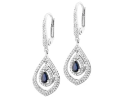 Kolczyki z białego złota z diamentami i topazami - serca - próba 375