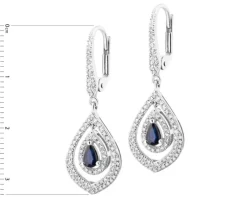 Kolczyki z białego złota z diamentami i topazami - serca - próba 375