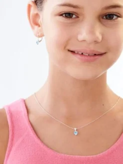 Kolczyki z białego złota z diamentami i topazami - serca - próba 375