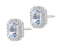 Kolczyki z białego złota z diamentami i akwamarynami - próba 585
